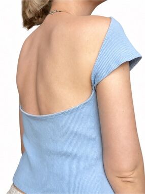 Cutest Aerie Light Blue Ribbed Open Back Crop Top